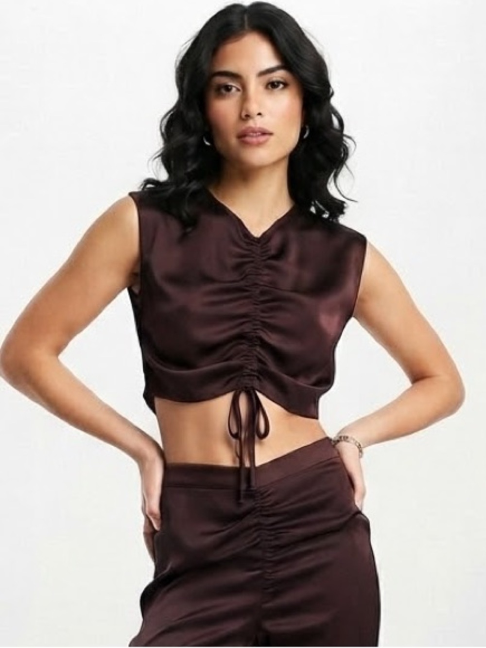 ALLSAINTS CARLA RUCHED SATIN TOP